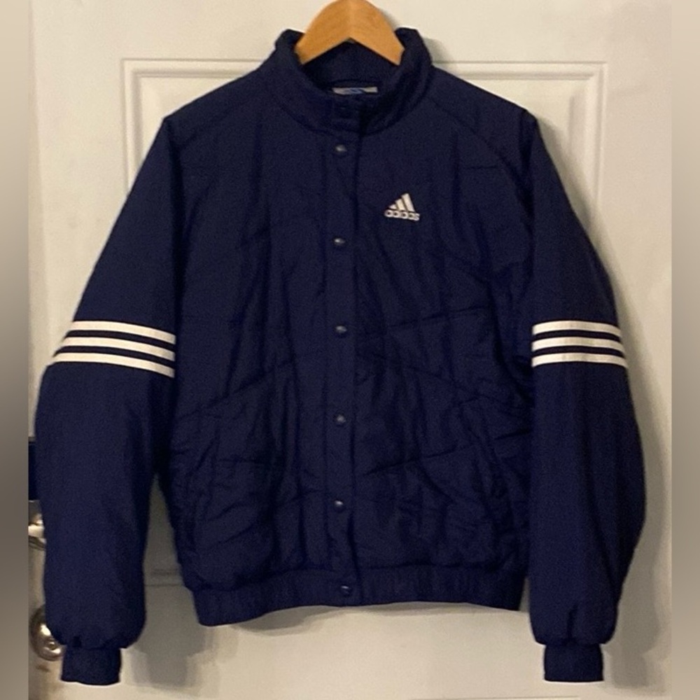Vintage Adidas Trefoil Stripe Navy Puffer Jacket